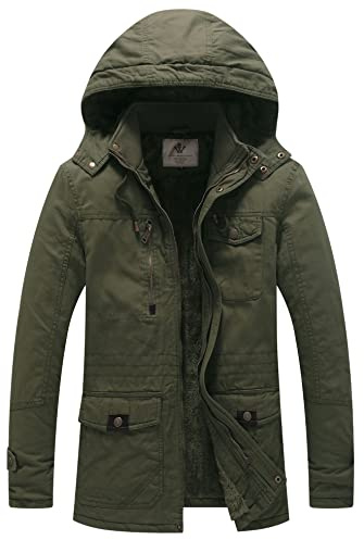 WenVen Homme Veste Décontractée à Capuche Hiver Chaud Manteau d'Extérieur Classique Veste Militaire Cargo Style Manteau Doublure Polaire Vert-1 M