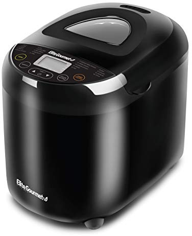 Elite Gourmet Programmable Bread Maker, 2 lb Loaf, 3 Sizes, 19 Presets incl. Gluten-Free, Dough & Jam, Delay Timer, Black