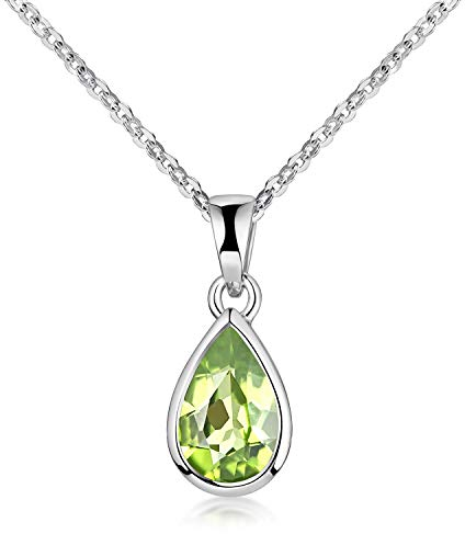 MATERIA Kettenanhänger Tropfen oval - 925 Silber Edelsteinkette Peridot grün KA-274-G_K97-40 cm