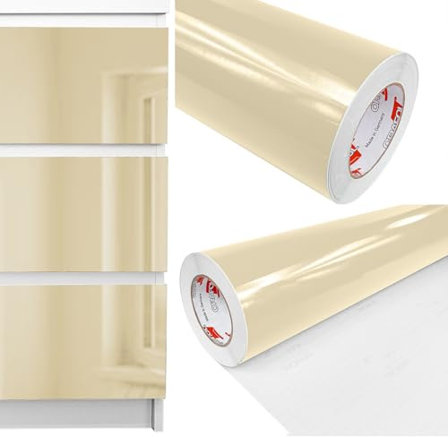 Möbelfolie selbstklebend 100x500 cm | Einfarbig Klebefolie für Möbel | Klebefolie Möbel - einfache Anwendung, ideal für die Renovierung von Küche oder Bad | Möbelfolie | Beige Hochglanz