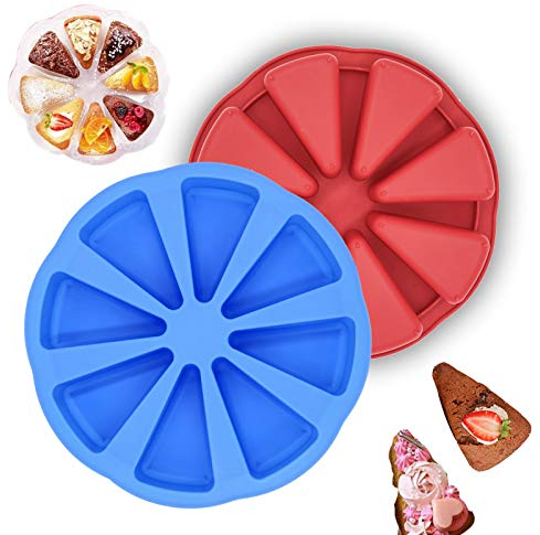 2 Pcs Silicone Baking Mould, Silicone Quiche Mould, 8 Cavities Scones Pan, Triangle Cake Slice, Pizza Cake Mould, Muffin Tin Brownie Cake Mould for Quiche Scone Chocolate Kitchen Bakeware