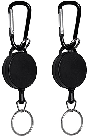 Retractable Badge Reels, Retractable Keyring Extendable Key Chain Heavy Duty Key Lanyard Belt Clip Badge Holder Pull Reel Black(2 Pack)