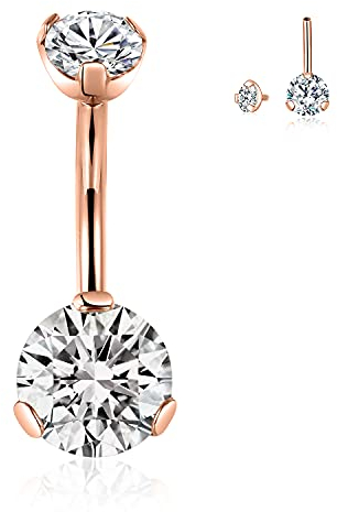 hengkaixuan Bauchnabelring aus Roségold, Bauchnabelpiercing aus Titan, 10 mm, Bauchnabelring mit Innengewinde, 14G Bauchnabelpiercing-Schmuck mit AB CZ