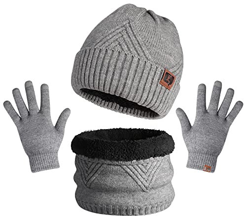 TAGVO Cappello Sciarpa Guanti Invernale Set, Interno in Pile Morbido Spesso, Uomo Donna Invernali Berretto in Maglia con Sciarpa Beanie Collo della Ciarpa 3 Pezzi