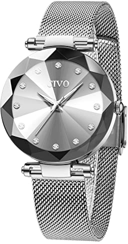 CIVO Montre Femme Acier Inoxydable Argent Montres Femme Etanche Montre Bracelet à Quartz Analogique Diamant Mode Montres pour Femme Entreprise Élégant
