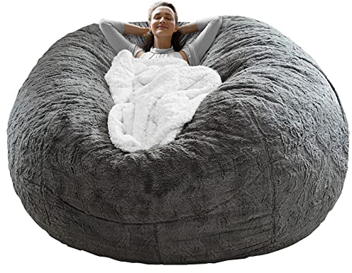 Cookit Sitzsack-Stuhlbezug (es war nur EIN Bezug, kein voller Sitzsack) Stuhlkissen groß rund weich flauschig aus PV-Samt waschbar faul Sofabettbezug Wohnzimmermöbel,5ft/150cm Dunkelgrau