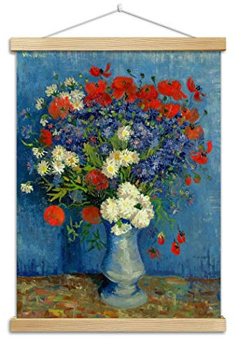 ChuShengQ Ölgemälde mit modernem Blumenmuster zum Selbermachen, Leinwand/berühmtes Ölbild, gerahmt, Wandkunst, Bilder für Wohnzimmer, Dekoration, Geschenk, Kornblumen und Mohnblumen, 40 x 54 cm