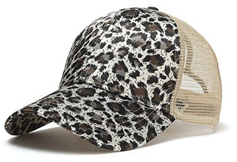 Ruicheng Leopard-Tiger Pferdeschwanz Cap Damen Mesh Cap Basecap Sommer Sonnenschutz Baseballkappe (Leopardenbeige)
