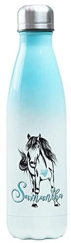 GRAZDesign Edelstahl Trinkflasche Pferd Mädchen 500 ml, personalisiert mit Namen, Geschenke Einschulung Geburtstag, Auslaufsicher und bruchsicher, Blau