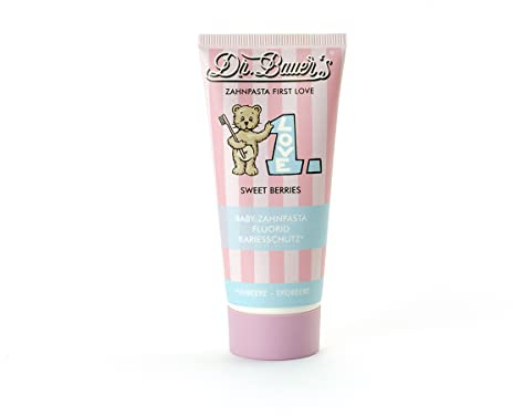 Dr. Bauer’s Baby Zahnpasta First Love Sweet Berries 50ml – Kinderzahnpasta ab dem ersten Zahn – Zahnpflege für Milchzähne – fruchtiger Geschmack – mit Kamille, Hyaluron & Xylitol – Made in Germany