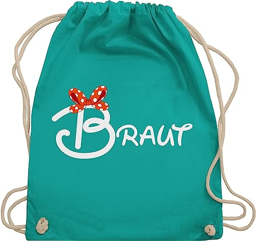 Turnbeutel Rucksack - JGA Junggesellenabschied Frauen - Braut Schleife weiß - Unisize - Türkis - brauttaschen bachelorette party stoffrucksack junggesellinnenabschied outfit jungesselnabschied