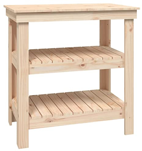 vidaXL Werkbank, Arbeitstisch für Garage Werkstatt, Werktisch mit viel Stauraum, Werkstatttisch Arbeitsbank Holzbank, Massivholz Kiefer