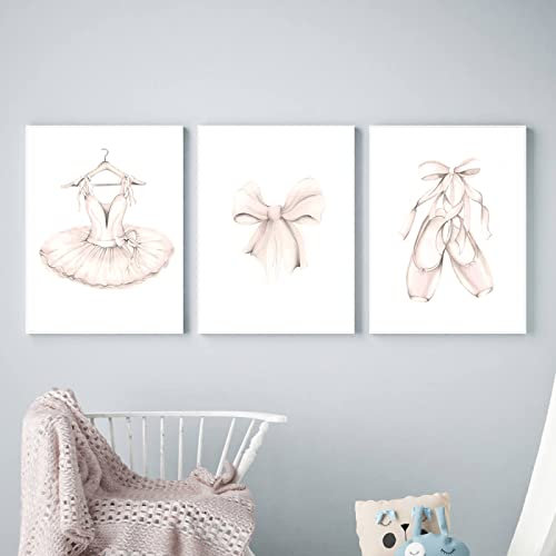 Kinderdrucke-3 Stück Rosa Prinzessin Druck Ballett Mädchen Leinwand Poster Bowknot Kindergarten Kunst Malerei Ballett Drucke Nordische Wandbilder Kinderzimmer Dekor Kunstwerk-20 * 30cm (Kein Rahmen)