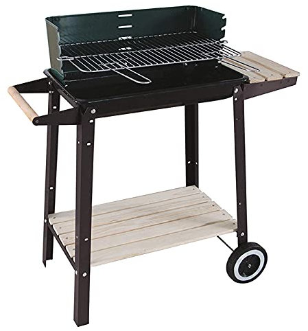 ATAAY Tragbarer Holzkohlegrill mit Holzregalen, Windschutz, 2 Rädern, Campinggrill, Tischgrill, Tischgrill, für Picknick, Garten, Terrasse, Camping
