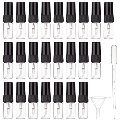 BENECREAT 40pcs 2ml Mini Flacon Pulvérisateur à Brume Fine, Bouteille D'Échantillon Rechargeable avec Couvercle en Plastique Noir 10 Compte-Gouttes et Entonnoir 4 pièces pour Parfum, Lotion, Voyage