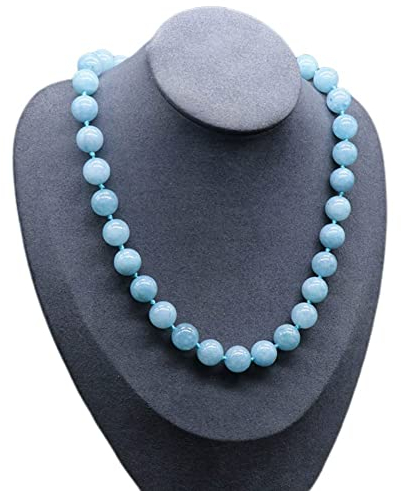 OLGER Halskette Stein, Runde Perlenkette Gefrostet Aquamarin Reiki Balance Heilkristall Halskette Edelstein Freundschaftskette Boho Yoga Schmuck Für Frauen Mädchen Muttertagsgeschenk