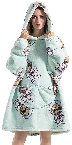 Msrlassn Übergroße Hoodie Decke Sweatshirt, Oversized Pullover Kapuzenpullover für Damen Herren Kapuzen Decken Sweatshirt mit riesiger Tasche Super Weich Warme Bequeme (Raumfaultier)