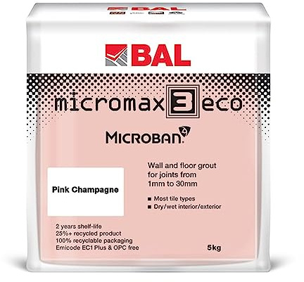Bal Micromax3 Eco Grout Wall & Floor Grout, Rapid Set, Antimicrobial, Suitable For Interior & Exterior 5KG Bag - Pink Champagne