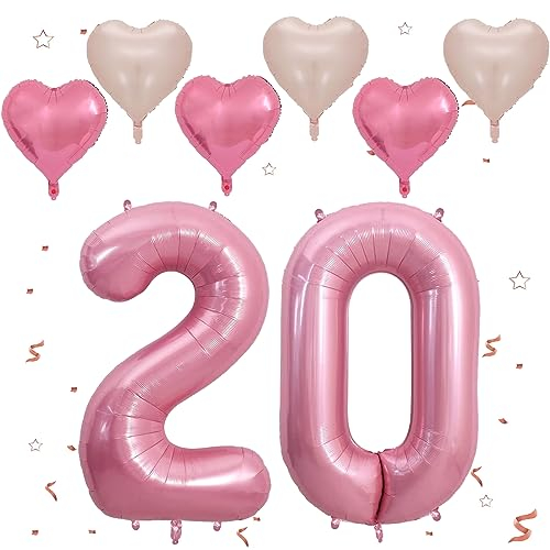 VUCDXOP Rosa Luftballon 20, XXL Riesige Geburtstag Ballon 20, 40 - 101cm Ballon Zahl Deko Folienballon Zahlen 0 & 2, Geburtstagsdeko Jubiläum Party Deko, Fliegt mit Helium (Nummer 20)