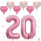 VUCDXOP Rosa Luftballon 20, XXL Riesige Geburtstag Ballon 20, 40 - 101cm Ballon Zahl Deko Folienballon Zahlen 0 & 2, Geburtstagsdeko Jubiläum Party Deko, Fliegt mit Helium (Nummer 20)