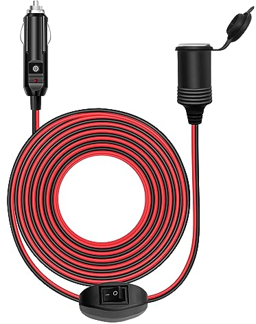 Hoembpn 4M Rallonge Prise Allume-Cigare de Voiture étanche avec ON/OFF Interrupteur et Fusible 15A,12V/24V Adaptateur Allume-Cigare Câble D'extension 17AWG pour Moto,Bateau,Voiture,Camion