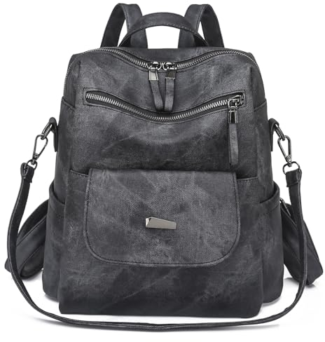 Puwuzixi Women Backpack Waterproof Anti-Theft Lightweight PU Fashion Travel Multipurpose Convertible Purse Shoulder Bag Handbag Backpack Black