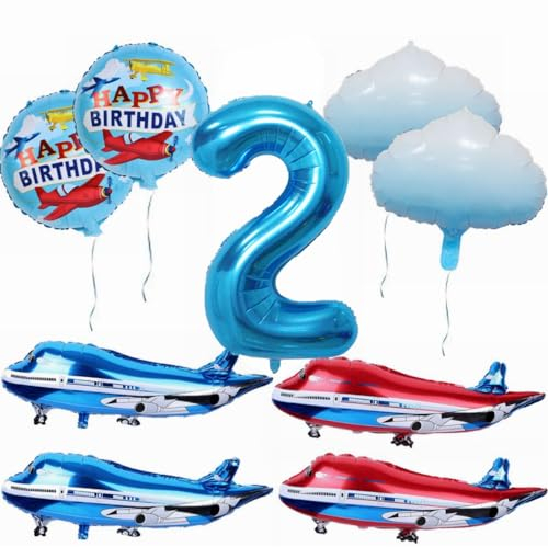 Yunchu Online 2. Flugzeug Geburtstag Dekoration Großer Blauer Rot Flugzeug Ballon Flugzeug Geburtstag Ballon Flugzeug Cloud Folienballons Flugzeug Geburtstag Party Set für 2 Geburtstag Junge Mädchen