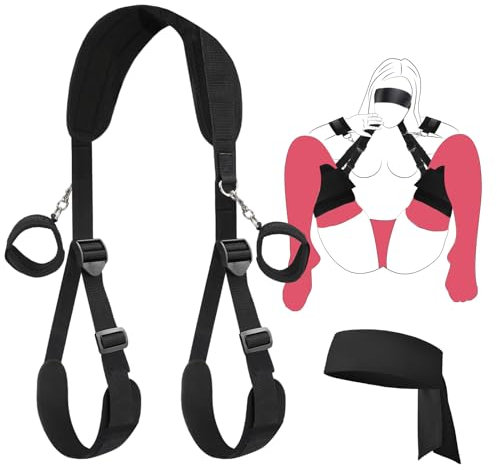 BDSM Donna Sex Toys per Coppie & Uomo- Bondage Kit Giochi Erotici Toy con Cinghie per le Gambe Staccabili, Benda Maschera, Sadomaso Manette Sexyshop Nere Oggetti Coppia con Contrmm per Adulti & Lui
