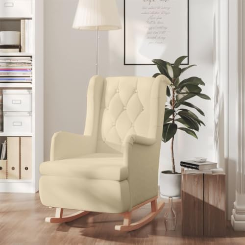 Hommdiy Schaukelsessel mit Kautschukholz-Beinen Creme Stoff