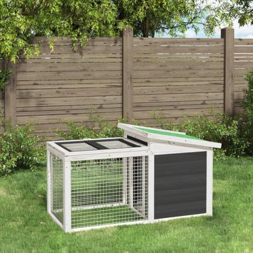 AUVYI Kaninchenstall Grau 100,5x54x55 cm Hühnergehege Außen Hühnerstall Holz Hühnerauslauf Kleintierkäfig Hasenkäfig DrAußen Hasenhaus für DrAußen Massives Kiefernholz, Sperrholz