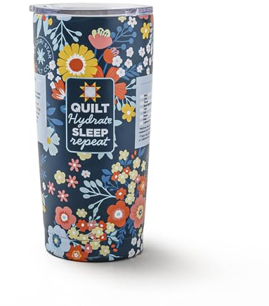 Missouri Star Floral Insulated Tumbler - Quilt Hydrate Sleep Repeat Gift for Quilters - Dishwasher Safe, 20oz