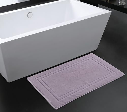 100% Cotton Super Soft and Absorbent Bath Mat Shower Mat 50cms x 80cms Hotel Frame Stripe Border (Lavender)