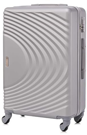 BETLEWSKI - Mittelgroß Koffer Hartschale - Reisekoffer mit 4 Rollen - Leicht Hartschalenkoffer ABS Rollkoffer mit Schloss - Modell SINOPE - Größe 66cm x 42cm x 25cm 63 Liter- Silber