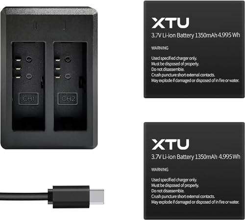 XTU S6 Action Cam Akku - 2 x 1350mAh Wiederaufladbarer Akku, Kompatibel mit Unterwasserkamera
