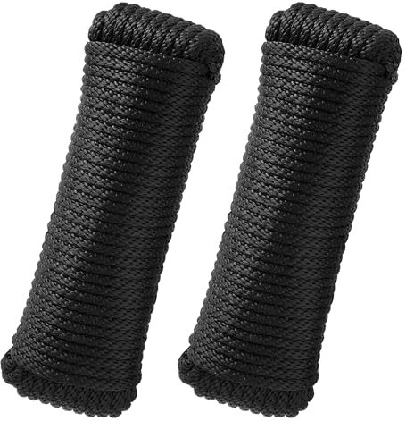 SDLTHR 2 Stück 3/8 Zoll 30,5 m solides geflochtenes Polypropylen-Seil, Nylonseil, Allzweck-Seil für Boot und Marine, dickes Seil für Camping und Fahnenmast, Innen- und Außenbereich, Schwarz