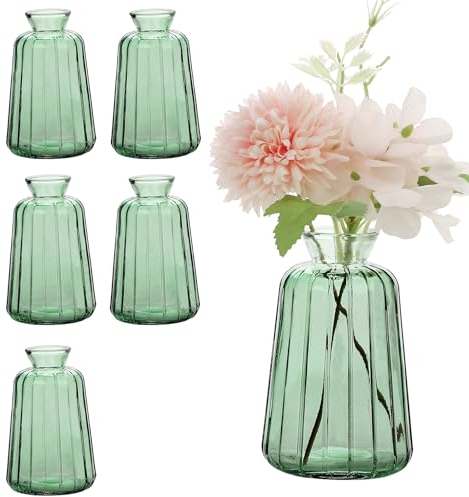 Avmvnvc 6 Mini Vases en Verre - Petits Vases pour Decoratifs de Table Mariage - Vases Décoratifs Vintage Single-Mini Vase en Verre pour Décorations de Table Moderne, Vert