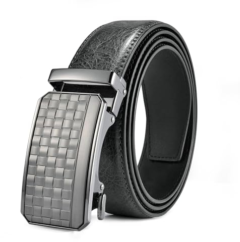 FEFLO Herren Ledergürtel Schwarz (L, Gürtellänge 115cm, für Taille 88cm~98cm) mit Automatikschließe, Business Anzug Gürtel, Breite 35mm, Größenangepasst