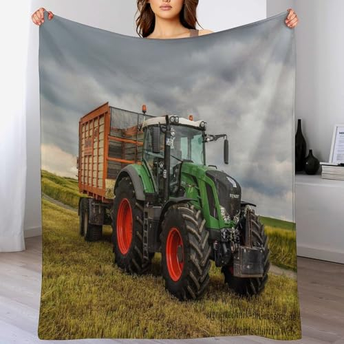 PAZZK Traktor Kuscheldecke Couchdecke Decke Aus Flannel - Tagesdecke Wohndecken Für Sofa, Couch Oder Als Bettüberwurf - Waschbare Decke(150×200cm)