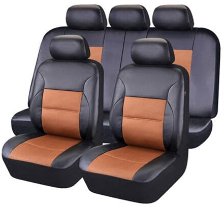 9 Stück Auto Leder Sitzbezüge für Ford Ranger Wildtrak 2016-2023, Allwetter Autositzbezüge rutschfest Wasserdicht Atmungsaktiv Schonbezug Zubehör,C Brown