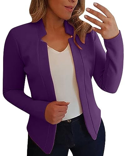 blazer corto da donna per festività – estivo da donna, leggero, corto, elegante, maniche corte a 3/4, blazer da donna, slim fit, blazer, ufficio, lavoro, senza bottoni, giacche da donna, viola., XXL