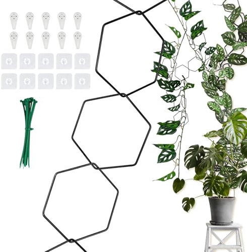 18 Pzs Enrejado de Cadena para Plantas Trepadoras, Soporte Hexagonal para Plantas Trepadoras con Bridas Enrejado de Cadena de Hierro para Plantas Trepadoras Enrejado para Plantas de Interior