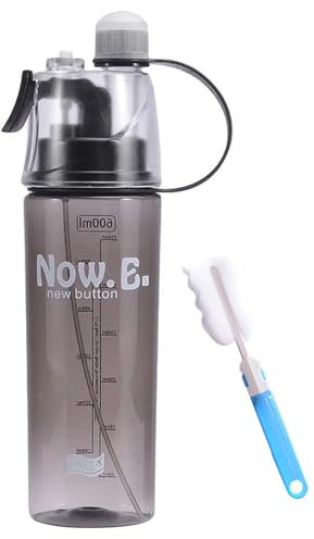 600ml Sports Portable Spray Water Bottle Click Mist Water Cup Leakproof Bottle with Straw & Cup Brush,Plastic Drinking Bottles Friendly Materials for Teenager,Adult,Outdoor,Cycling