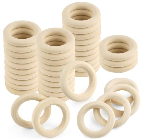 40 Holzringe Set, 55mm Holzringe zum Basteln, Holzring Hölzern, Holz Ringe | Natürlich Holzringe Makramee, Natürliche Bastelring für Makramee Armband, Hölzern Kreis Ringe für DIY, Handwerk