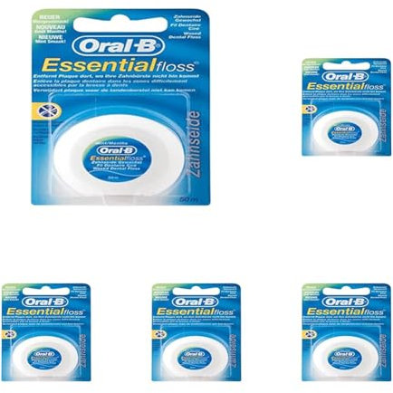 Oral-B Essentialfloss Zahnseide Mint gewachst 50 m, Weiss (Packung mit 5)