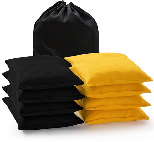 POTIVE Cornhole Bags Set mit 8 Maisloch-Sitzsäcken für Cornhole Game, professionell, wetterbeständig, mit Tragetasche, Schwarz/Gelb