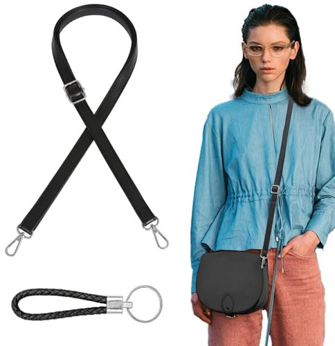 KASURE Schultergurt für Taschen und Schwarzer Schlüsselanhänger, Frauen Leder Schulterriemen Trageriemen Verstellbarer Schultergurt Tasche Schultergurte für Geldbörse, Handtaschen (Silberner)