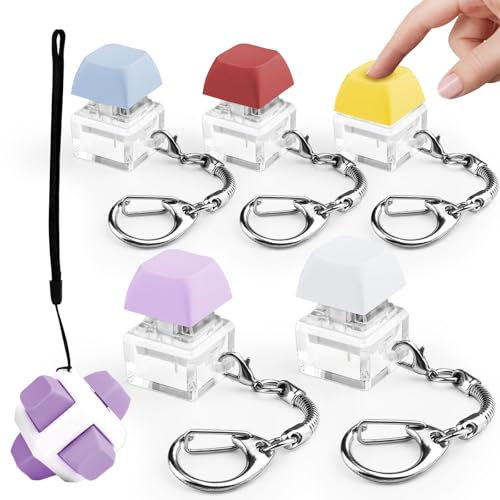 GZhaimai 4 piezas Fidget Toy llavero + 1 teclado, juguete Fidget Toy con seis botones, llavero extraíble para decoración de descompresión