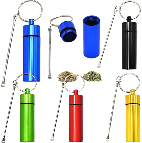 CHSG 5 Pastilleros De Aluminio, 5 Colores, Tamaño 6 * 4 * 2 Cm, Peso 30g, Cuchara Contracción y Llavero, Impermeable y Duradero, Organizador De Medicamentos De Viaje Para Viajes Al Aire Libre, Camping