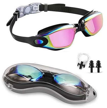 Lunettes de plongée unisexes parfaites pour la natation, l'entraînement et les loisirs avec protection UV, étui de protection et pince-nez