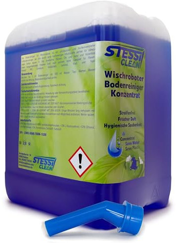 StessiClean Bodenreiniger | 5 Liter | für alle Wischroboter | Saugwischer | Reinigungsmittel & Streifenfrei | Reinigungsmittel Konzentrat für alle Böden | mit Ausgießer